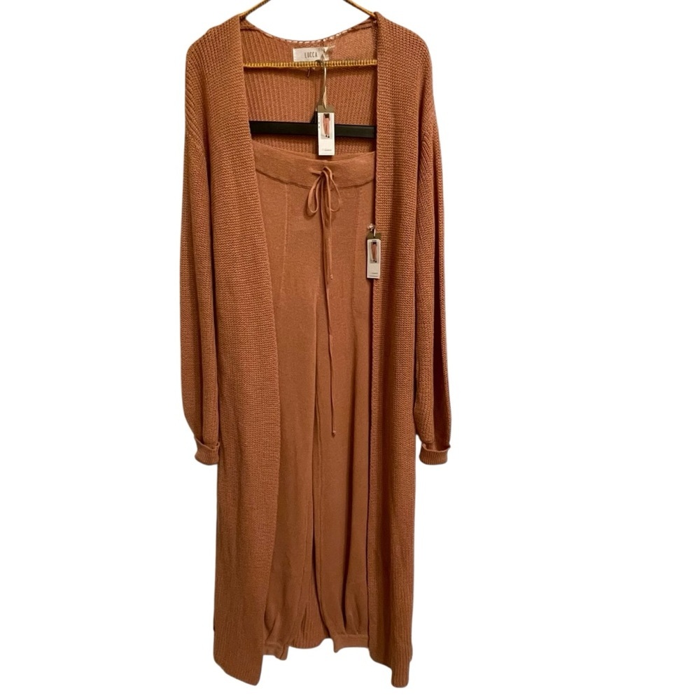 NWT Lucca Couture Maia Linen Cotton Knit Jogger and Duster Set in Clay Sz Small - Picture 3 of 14